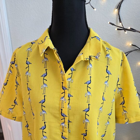 Zara Tops - Zara Basic - XL Yellow/Navy Blouse - Pre-owned